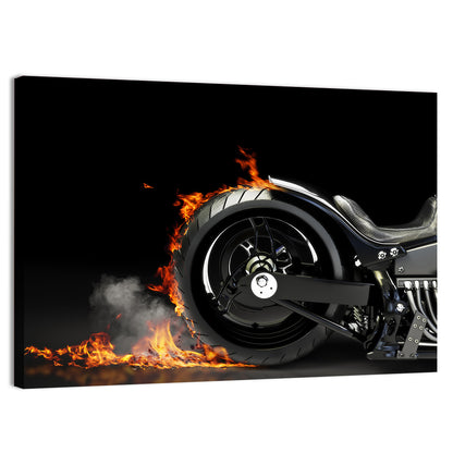 Motorcycle Burnout with Flames Wall Art