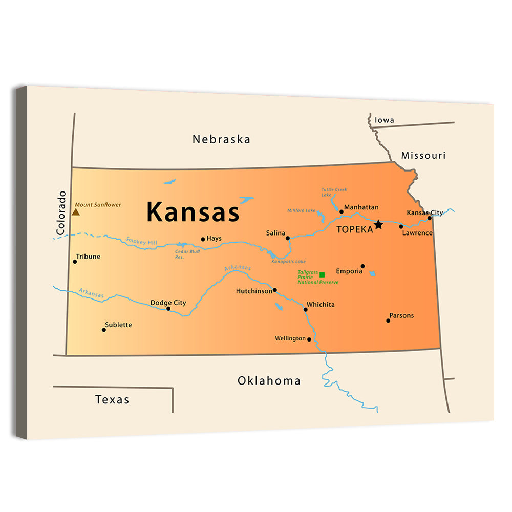 Kansas State Map Wall Art