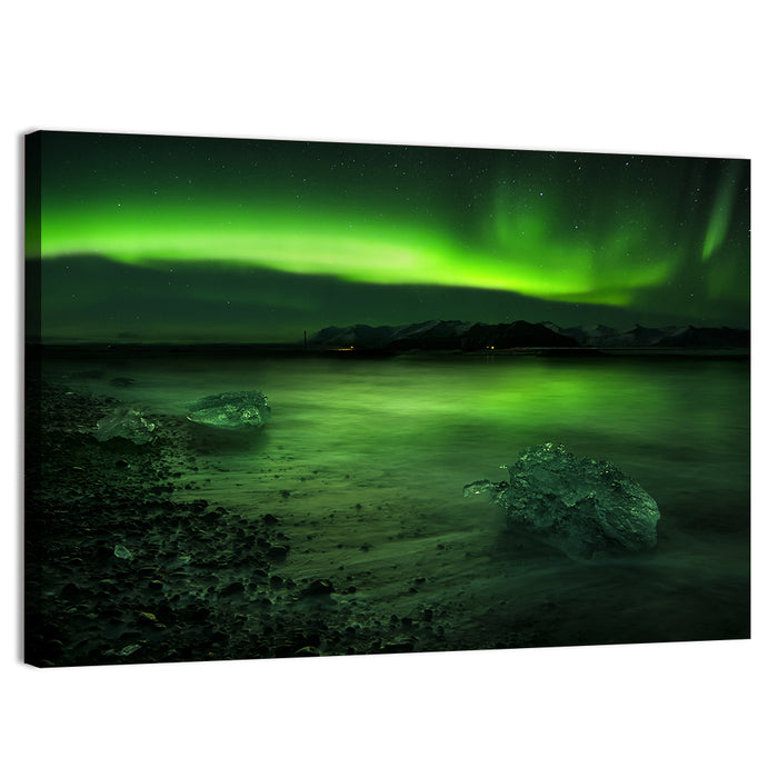 Aurora Polaris Over Icebound Shore Wall Art as a canvas print
