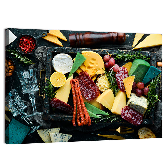 Charcuterie Tray with Wine Glasses Wall Art as a canvas print