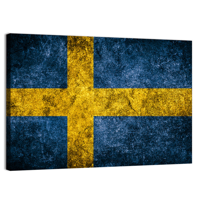Distressed Sweden Flag Wall Art as a canvas print