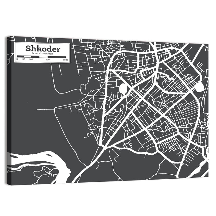 Shkoder City Map Albania Wall Art as a canvas print