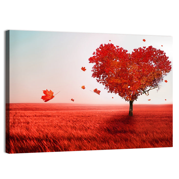 Heart-shaped Tree in Red Field Wall Art as a canvas print