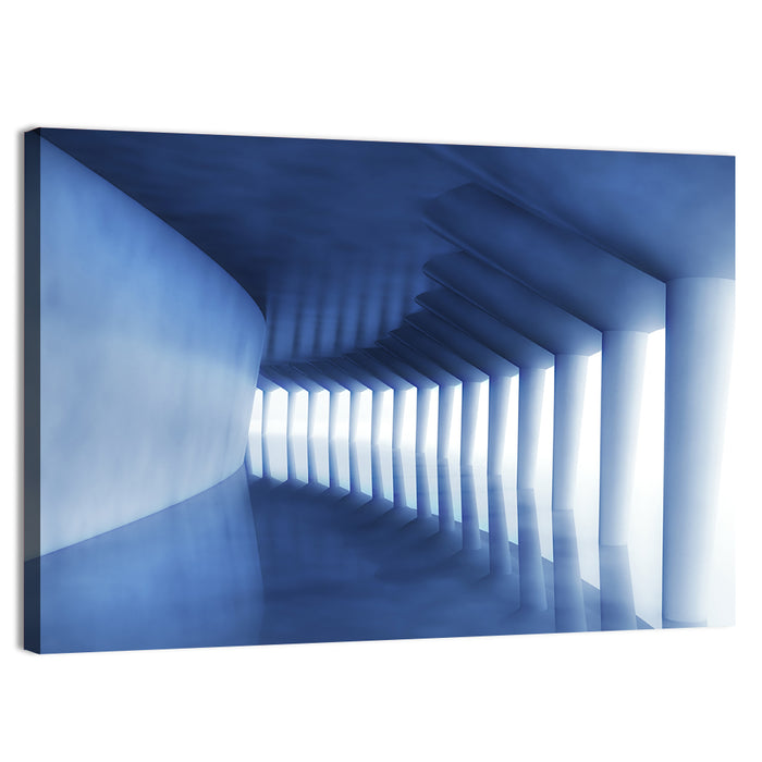 Curved Blue Corridor Wall Art as a canvas print