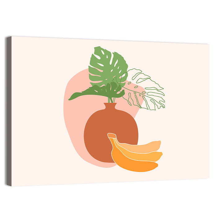 Monstera and Bananas Still Life Wall Art as a canvas print