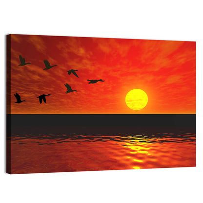Ducks at Sunset Silhouette Wall Art
