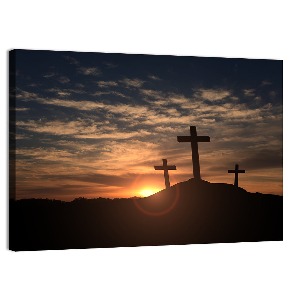 Three Crosses at Golden Sunset Wall Art