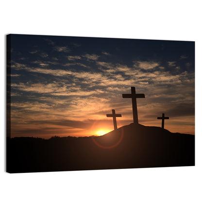 Three Crosses at Golden Sunset Wall Art