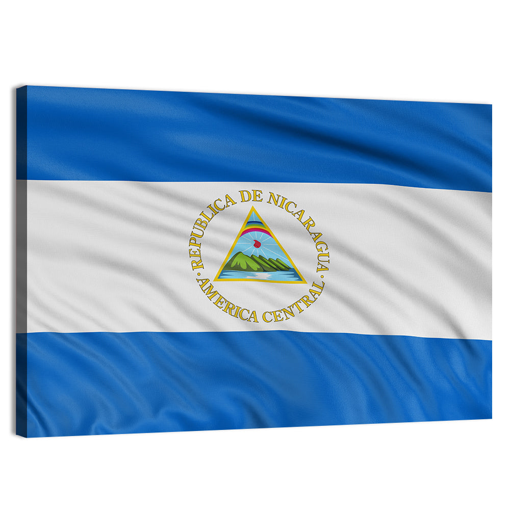 Nicaraguan Flag with Emblem Wall Art, canvas print, landscape
