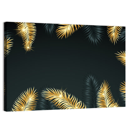 Golden Tropical Palm Leaves Abstract Wall Art