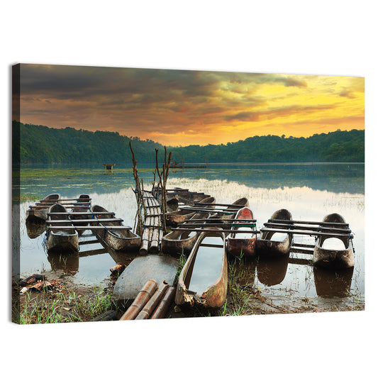 Tamblingan Lake Canoes at Sunset Wall Art