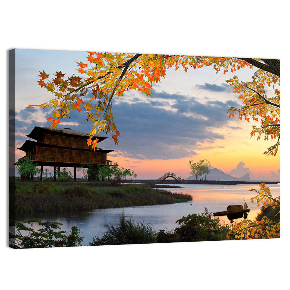Chinese Lakeside at Dusk Wall Art, canvas print, landscape