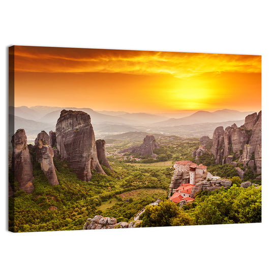 Roussanou Monastery Sunset, Meteora Wall Art