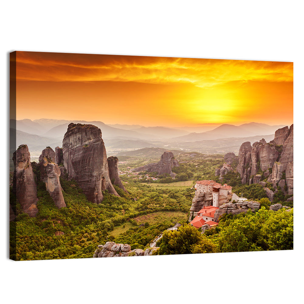 Meteora Roussanou Monastery Sunset Greece Wall Art