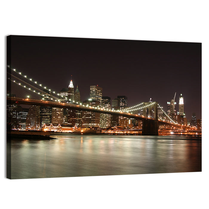 Brooklyn Bridge Night Skyline Wall Art as a canvas print