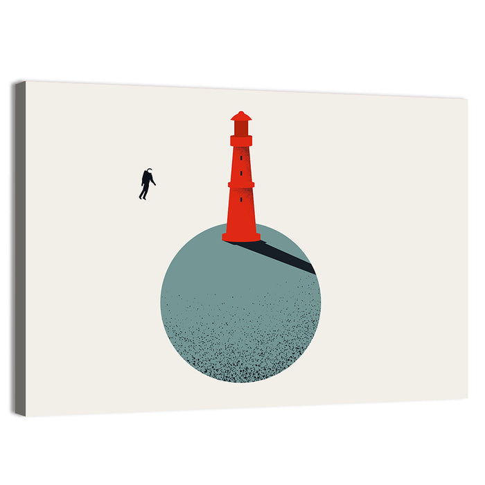 Red Lighthouse on Planet Wall Art as a canvas print