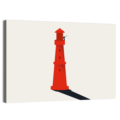 Red Lighthouse with Telescope Silhouette Wall Art