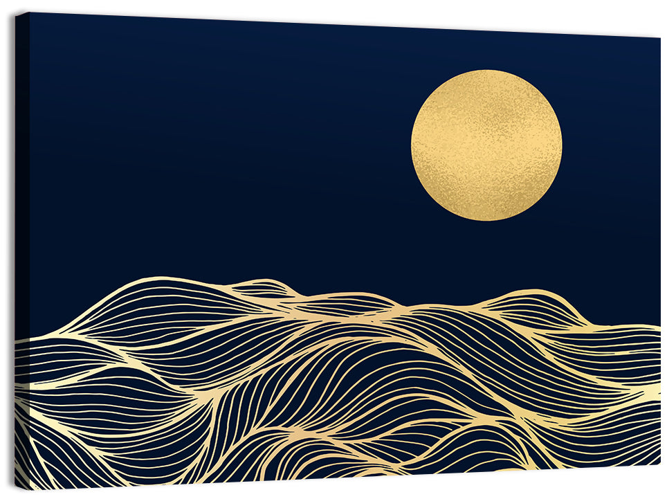Geometric Moon Over Waves Wall Art