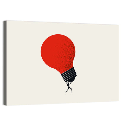 Person Holding Red Lightbulb Wall Art