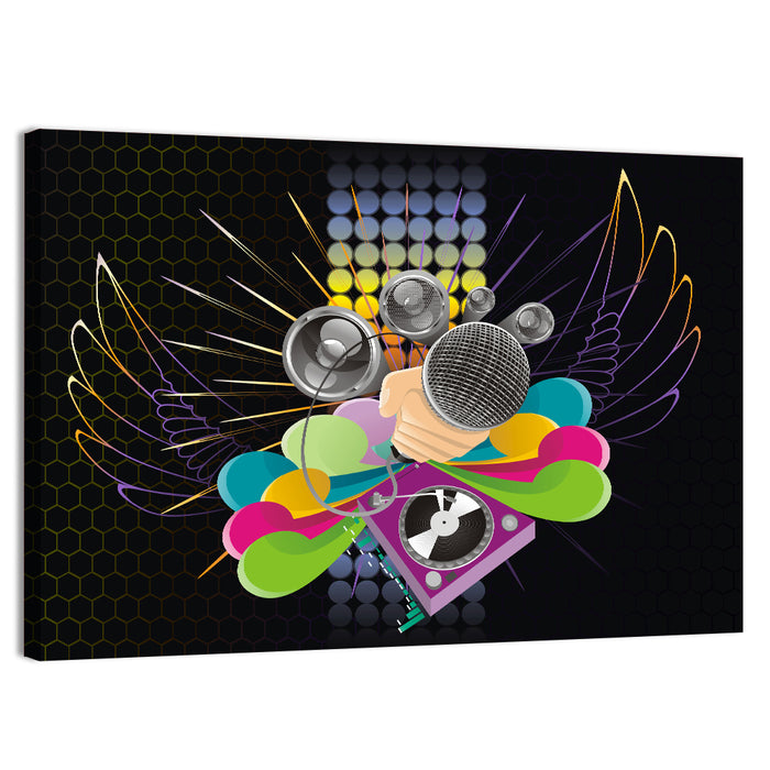 Vibrant Dj Microphone Abstract Wall Art as a canvas print