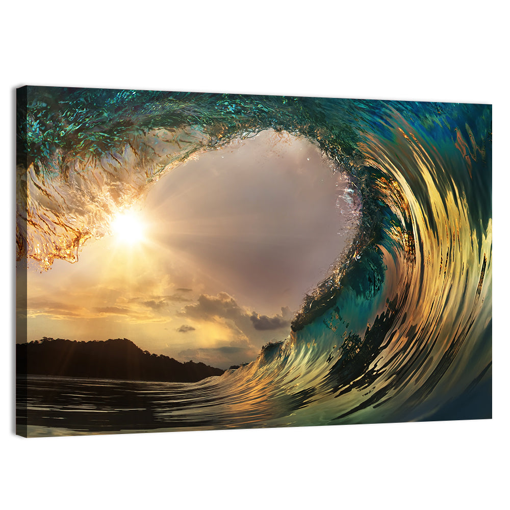 Surfing Barrel at Sunset Wall Art