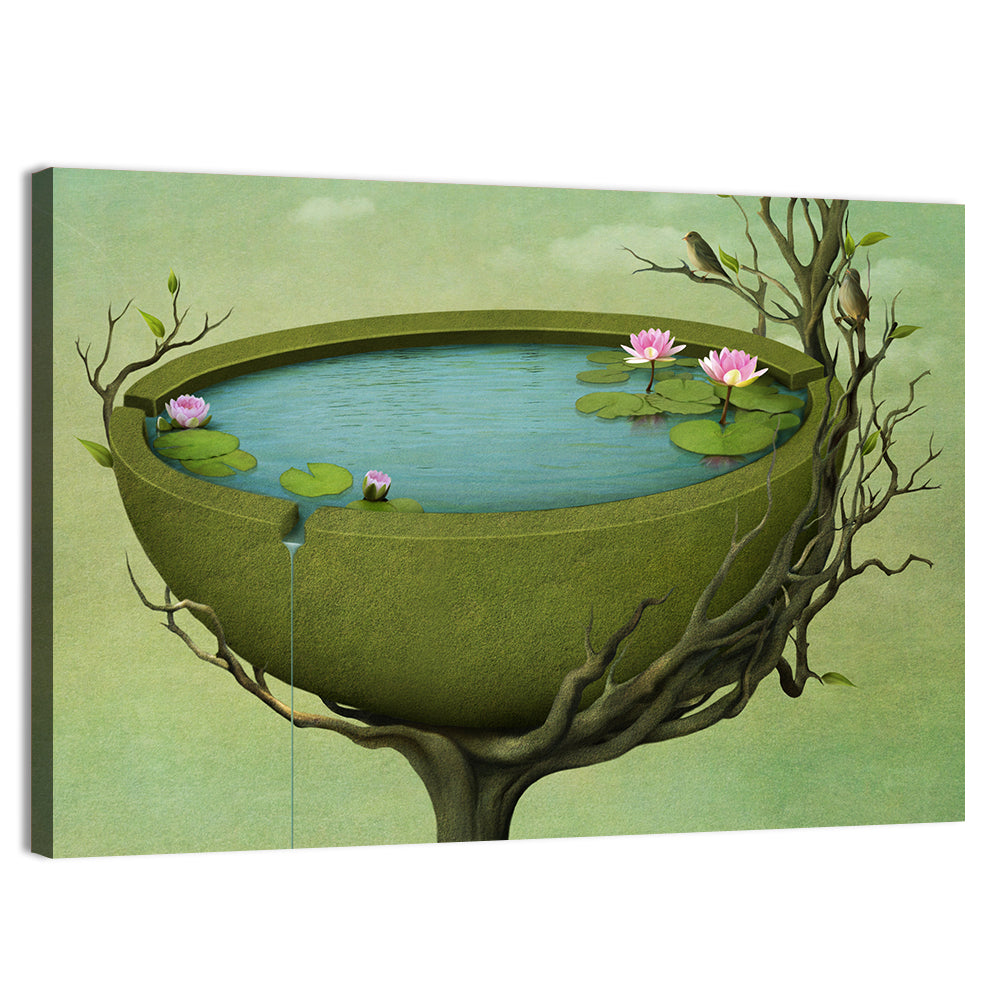 Surreal Tree Basin with Water Lilies Wall Art, canvas print, landscape