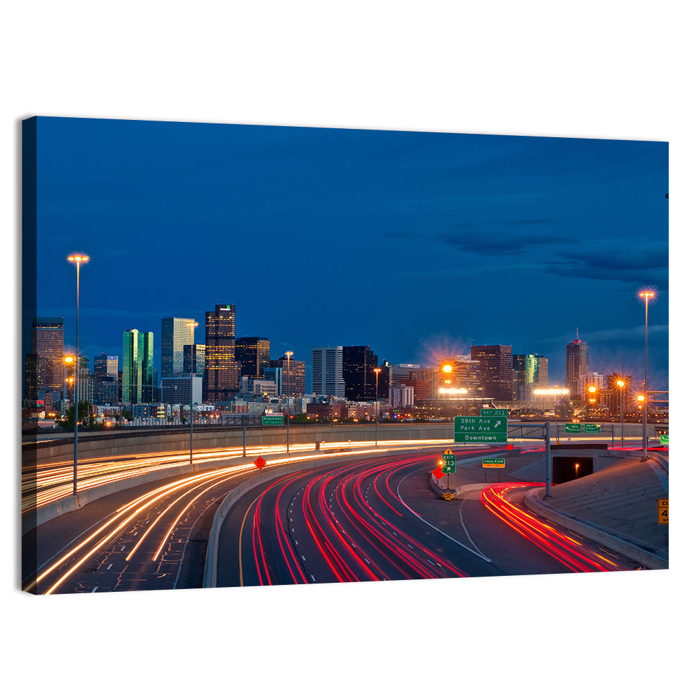 Denver Skyline with Light Trails Wall Art