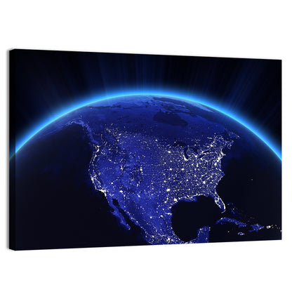 USA City Lights At Night Wall Art