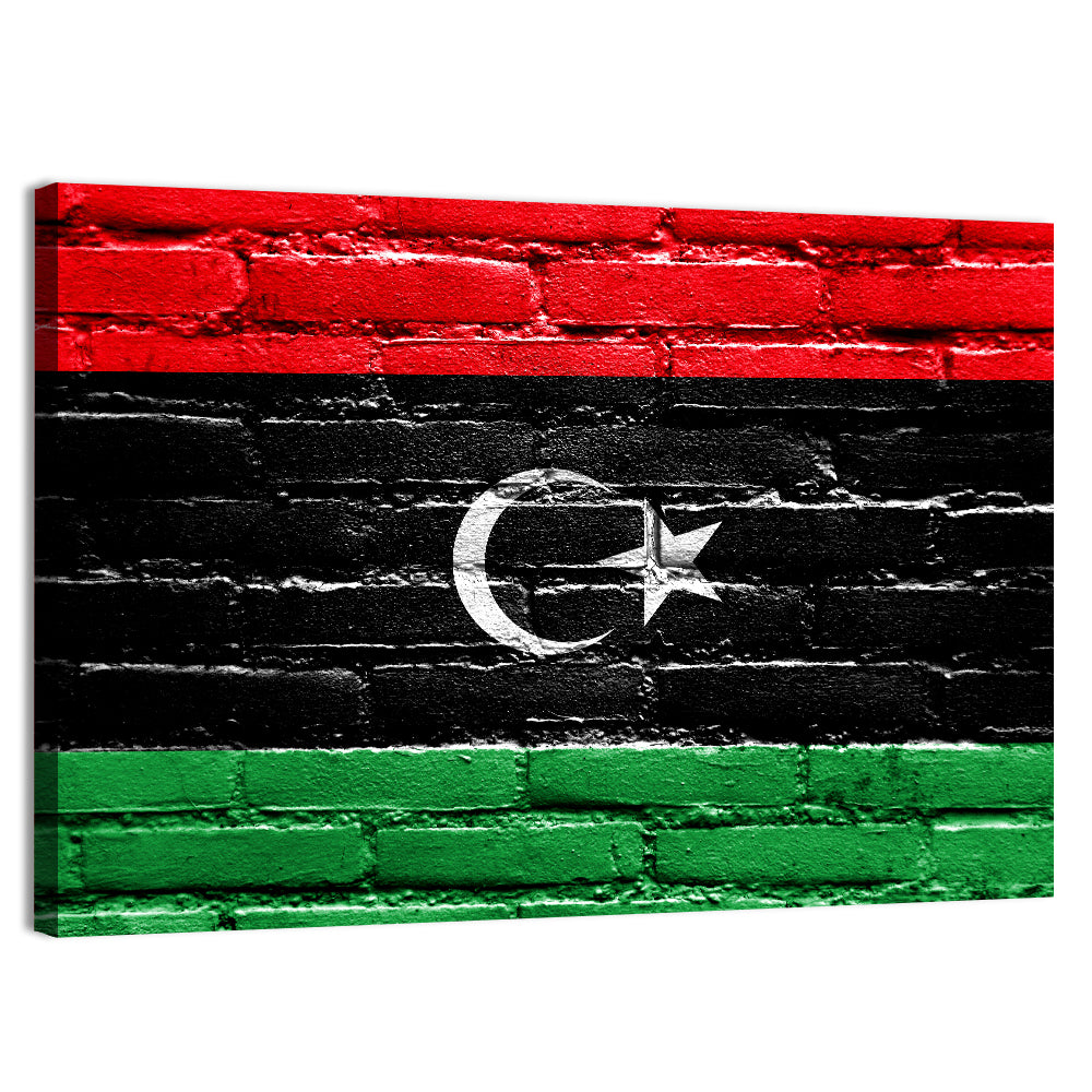 Libyan Flag on Distressed Brick Wall Art, canvas print, landscape