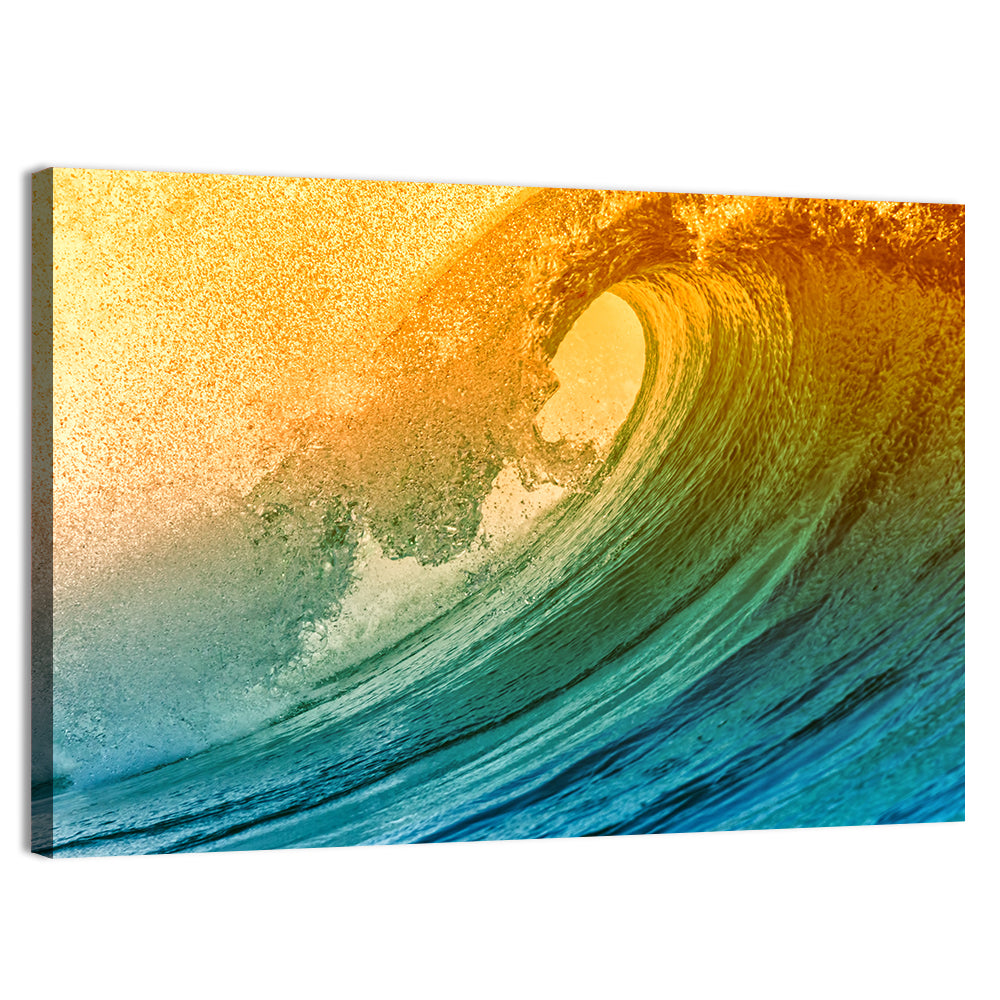 Barrel Wave at Sunset Wall Art, canvas print, landscape