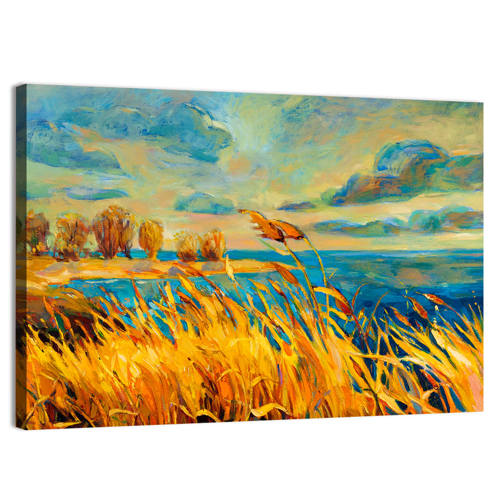 Golden Hour Lake with Tall Grass Wall Art