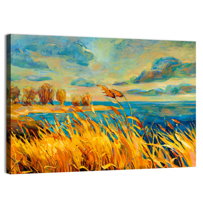 Golden Hour Lake with Tall Grass Wall Art