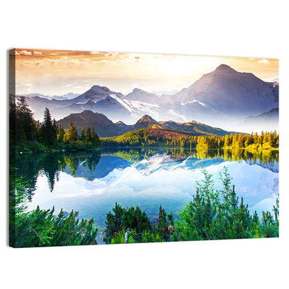 Sunlit Mountain Lake Reflection Wall Art