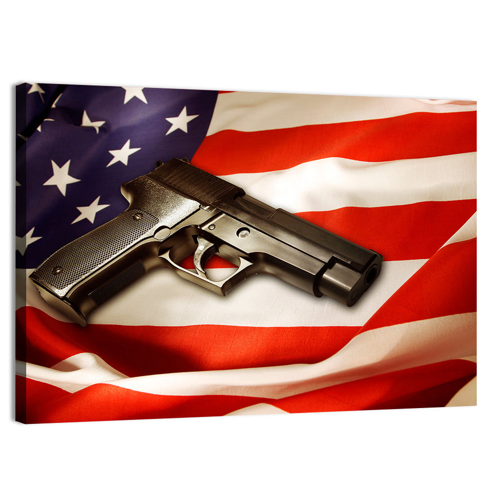 Pistol on Folded American Flag Wall Art