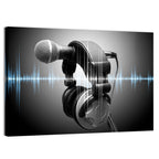 Headphones on Microphone with Sound Waves Wall Art
