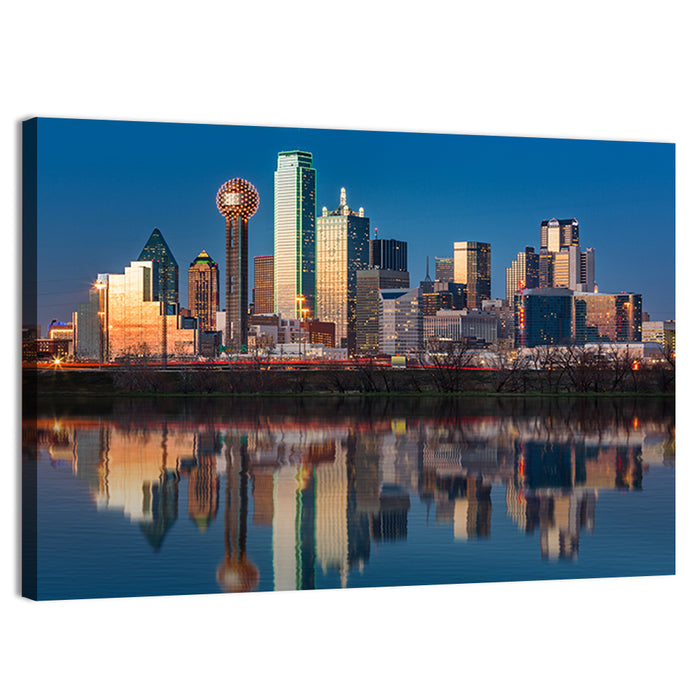 Dallas Skyline at Sunset Wall Art as a canvas print