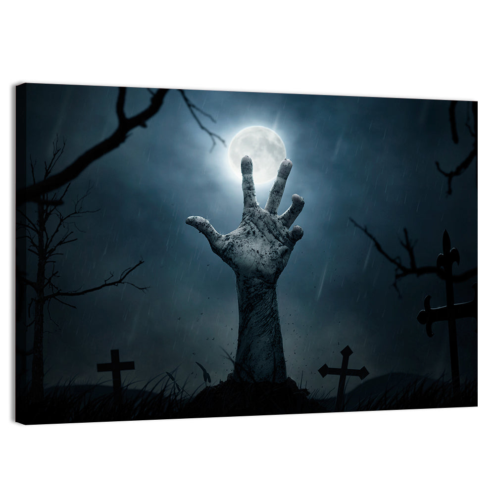 Rising Zombie Hand Under Moonlight Wall Art