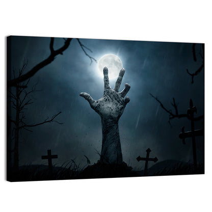 Rising Zombie Hand Under Moonlight Wall Art