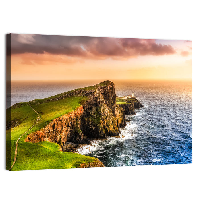 Sunset at Neist Point Lighthouse Wall Art as a canvas print
