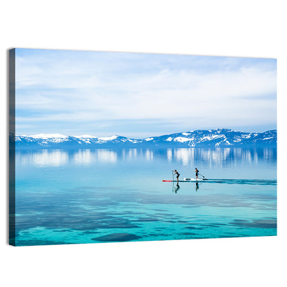 Two Paddleboarders on Mountain Lake Wall Art