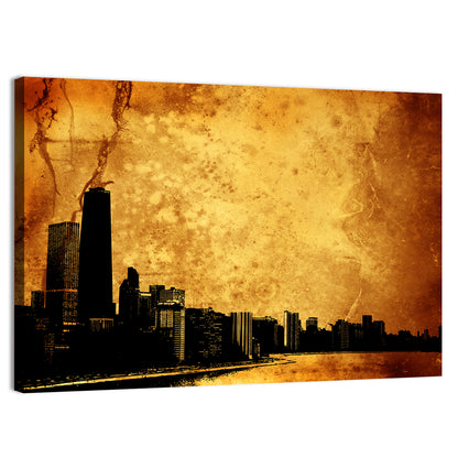 Grunge City Skyline at Dusk Wall Art
