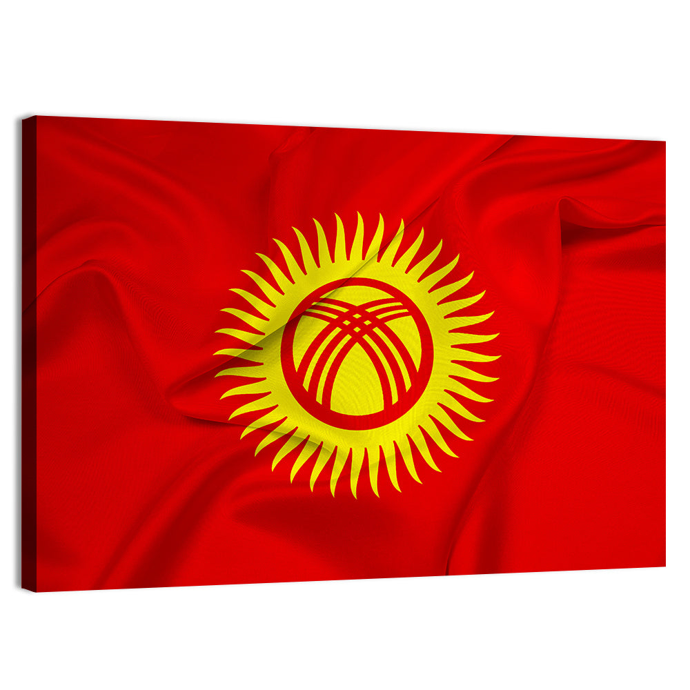 Kyrgyzstan Flag with Tunduk Emblem Canvas Wall Art