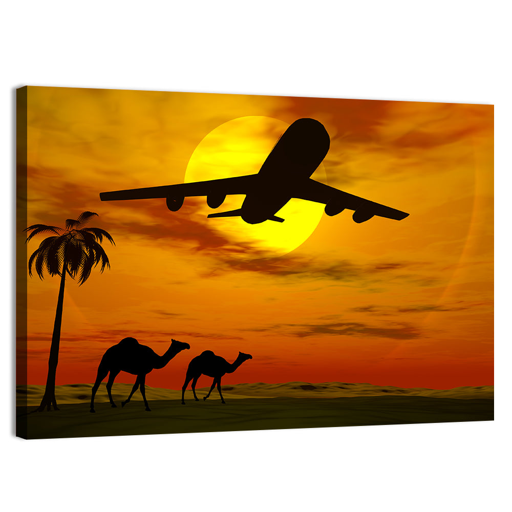 Tropical Sunset Plane Silhouette Wall Art, canvas print, landscape