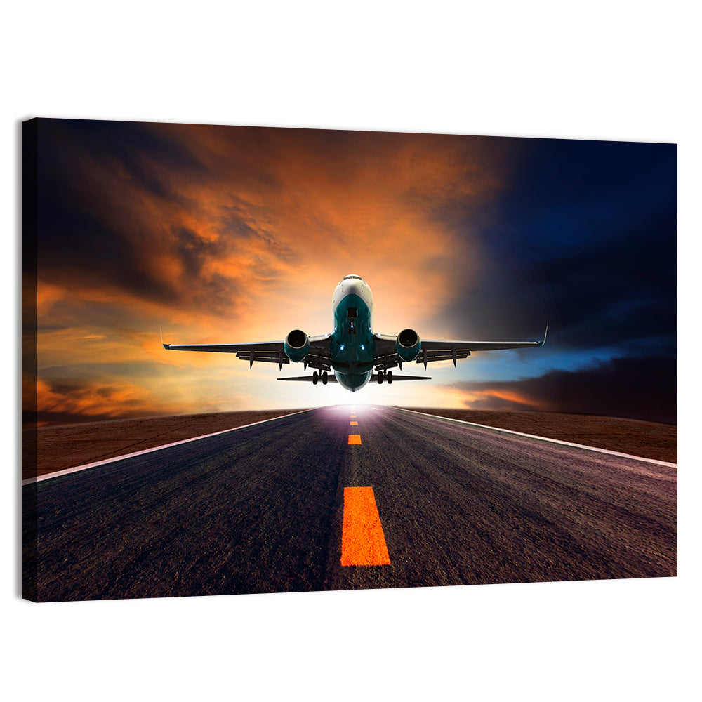 Passenger Jet Landing at Sunset Wall Art