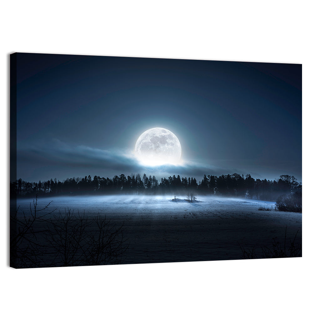 Moon Rising Over Forest Wall Art, canvas print, landscape