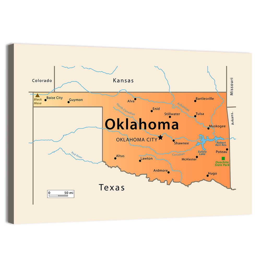 Oklahoma State Map Wall Art