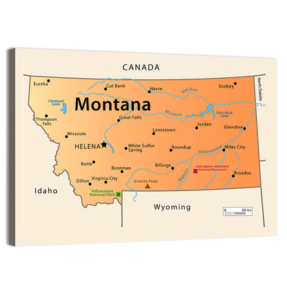 Montana State Map Wall Art