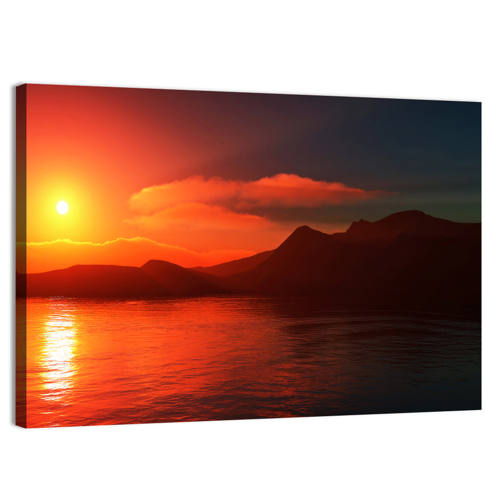 Sunset Reflection Over Mountain Lake Wall Art