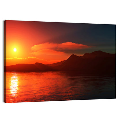 Sunset Reflection Over Mountain Lake Wall Art