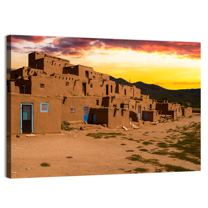 Taos Pueblo at Sunset Wall Art as a canvas print